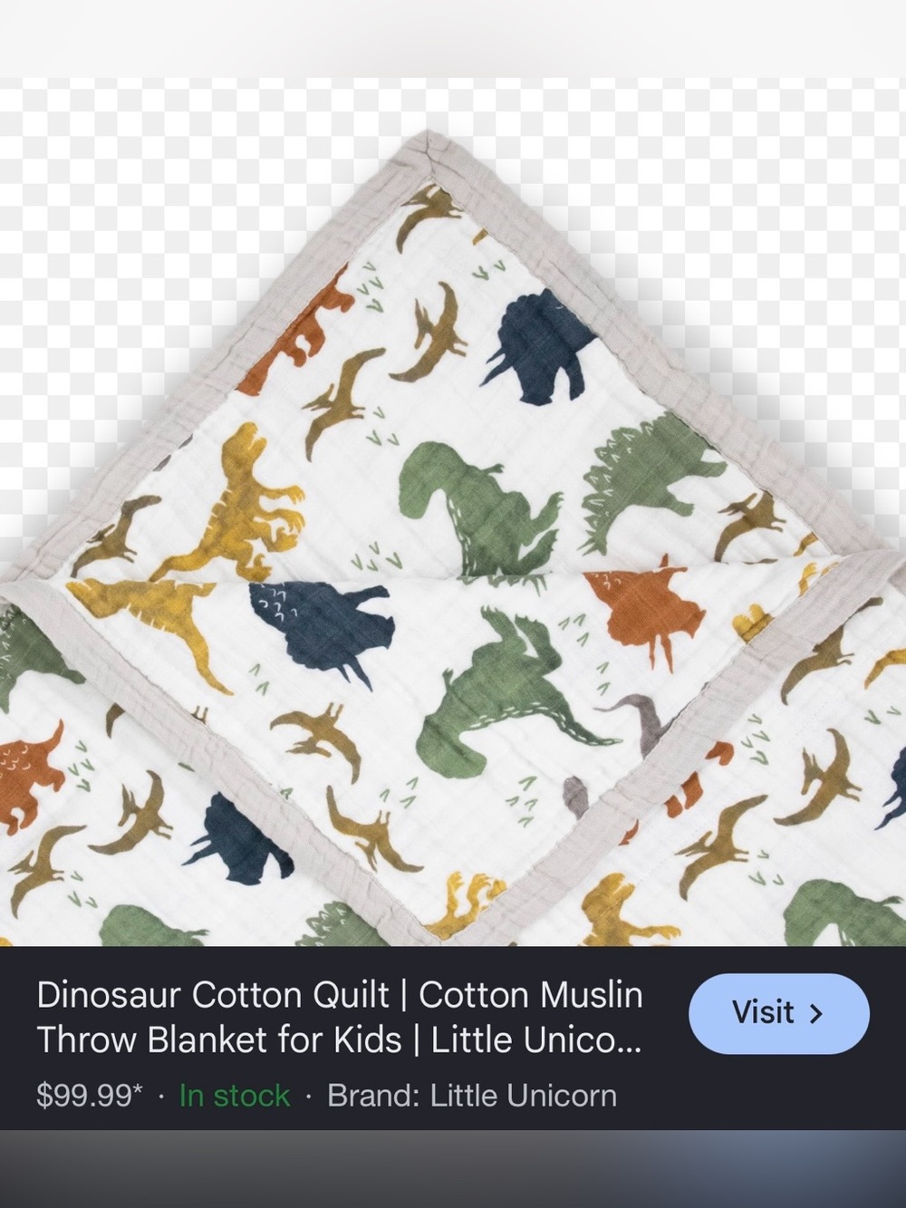 Little Unicorn Dinosaur Cotton Quilt New